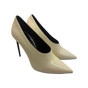 Saint Laurent Cream Patent Pointed-Toe Stiletto Pumps